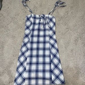 Blue white plaid flannel mini dress tank top ties